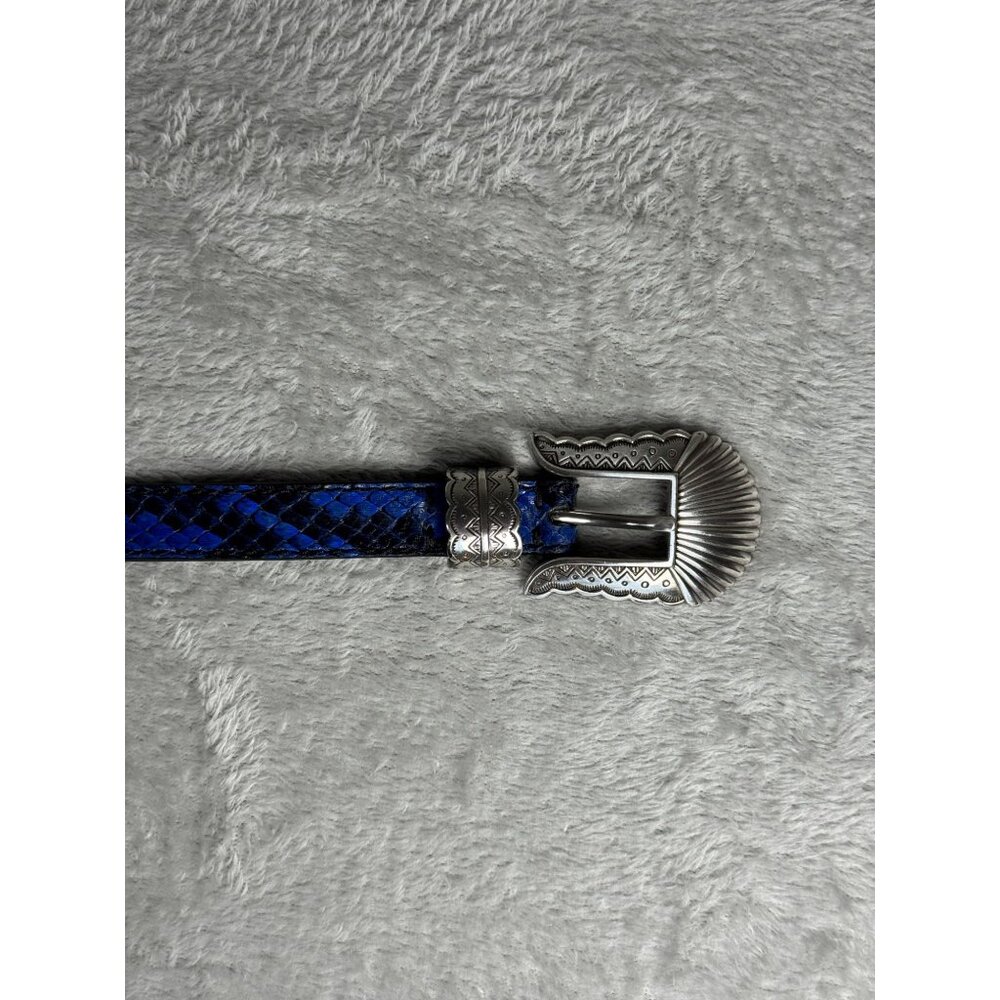 Thin Kim Belt Python Printed Calfskin 26-30" With Silver Buckle NWOT